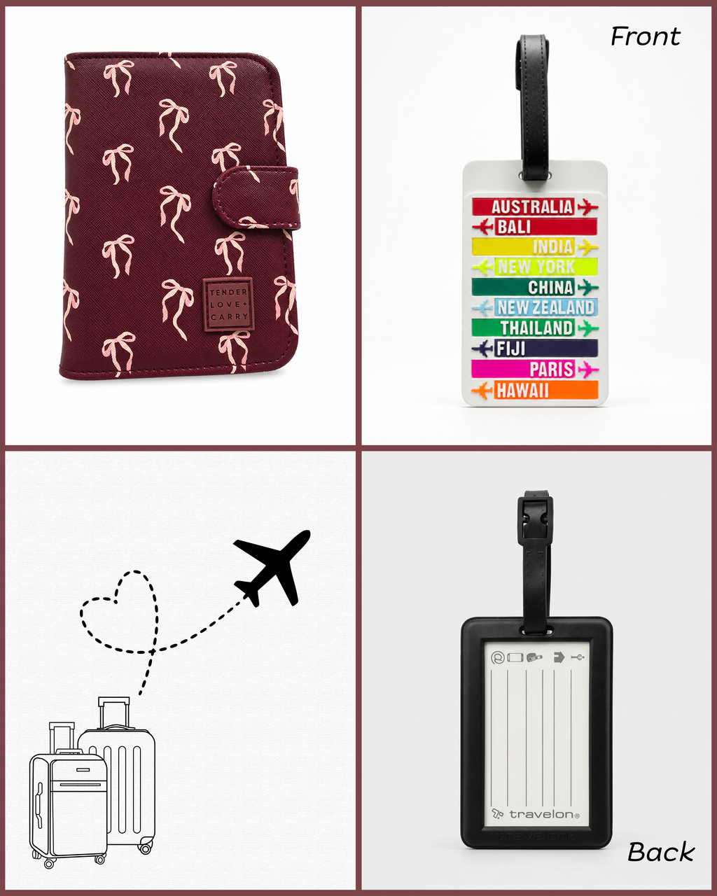 Burgundy Ribbon Passport Holder Set (2-Piece)