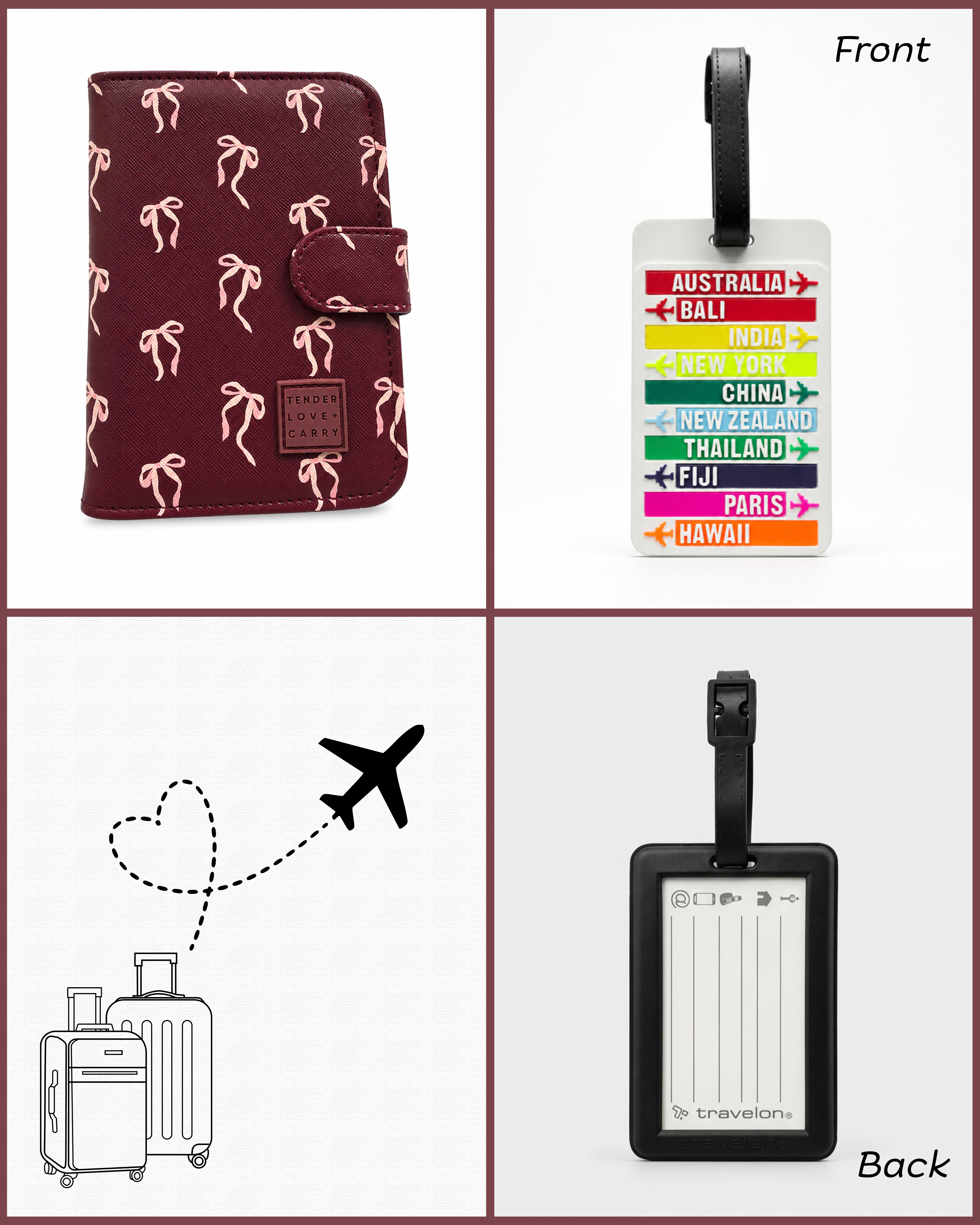 Burgundy Ribbon Passport Holder Set (2-Piece)