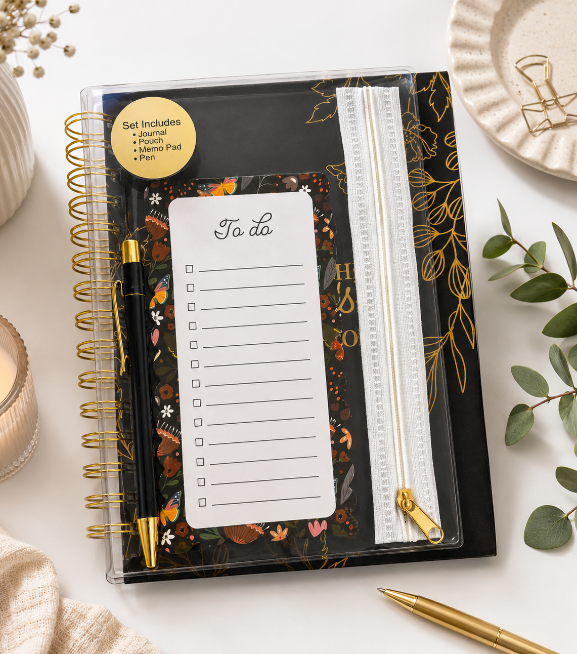 Black Floral Journal