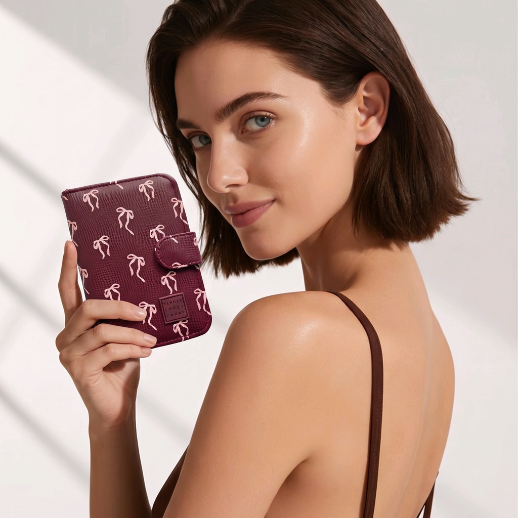 Burgundy Ribbon Passport Holder Set (2-Piece)
